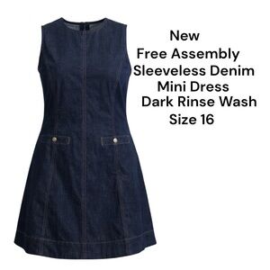 Free Assembly Womens Sleeveless Denim Mini Dress Dark Rinse Wash Size 16 NWT
